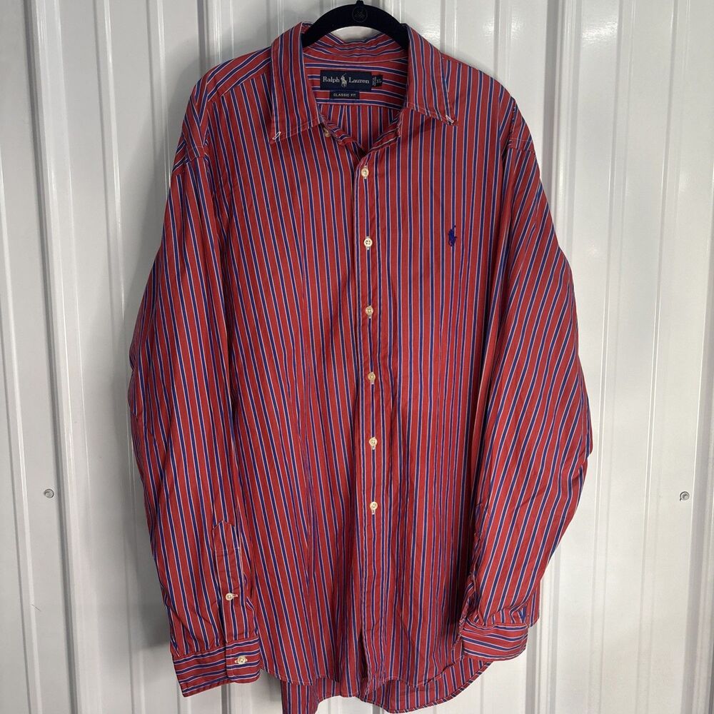 Vintage Ralph Lauren Classic Fit Mens Red, Blue, White Button Up XL
